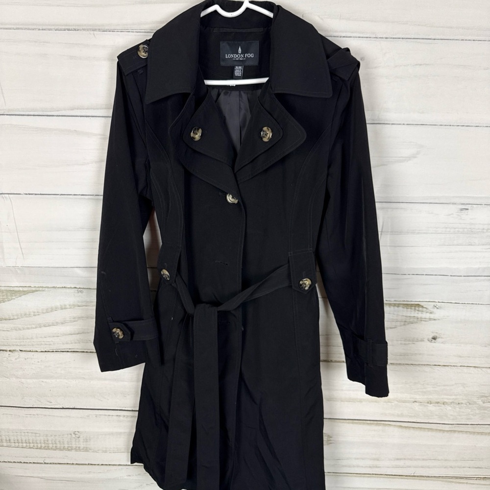 London Fog Black Trench Coat Classic Style - Picture 4 of 8